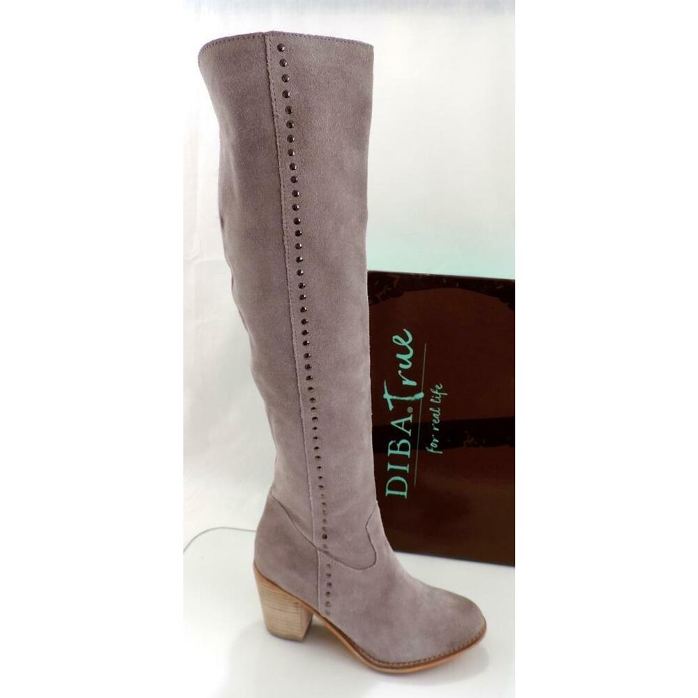 Diba True Size 7.5 Lost Treasure Over The Knee With Side Studs Boot Grey Suede